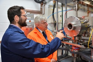 Technologist Lee Waterhouse (left) and Dr Neil Irvine of the Dalton Nuclear Institute at one of the test rigs