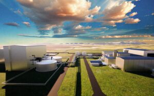 A rendering of TerraPower’s Kemmerer Power Station Unit 1, showcasing the advanced Natrium reactor and its integrated energy storage system, designed to enhance grid flexibility and reliability. Courtesy: TerraPower