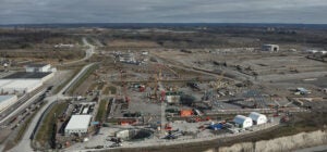 The Darlington New Nuclear Project site, future home of North America's first grid-scale Small Modular Reactor (SMR). Ontario Power Generation (OPG) has begun excavation and component staging for the first GE Hitachi BWRX-300 unit, slated to enter commercial service by 2030. Source: OPG